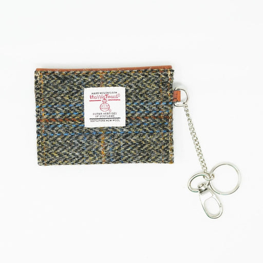 Harris Tweed Key Holder with Leather Flap - BLUE & BROWN CHECK HB / TAN - Heritage Of Scotland -