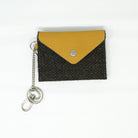 Harris Tweed Key Holder with Leather Flap - DARK BROWN BARLEYCORN / YELLOW - Heritage Of Scotland -