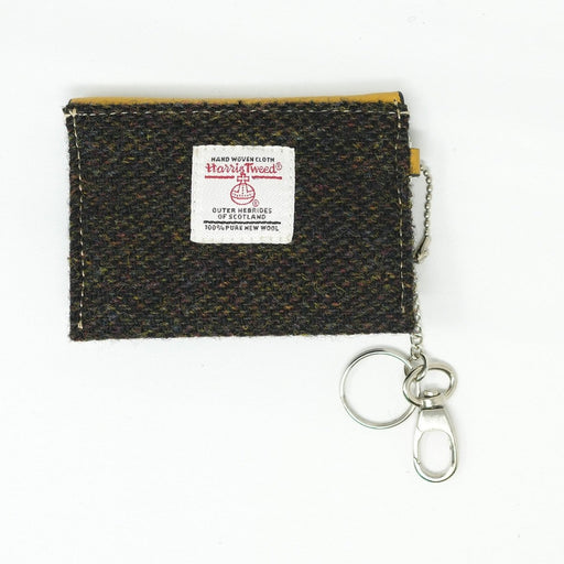 Harris Tweed Key Holder with Leather Flap - DARK BROWN BARLEYCORN / YELLOW - Heritage Of Scotland -