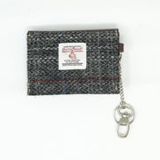 Harris Tweed Key Holder with Leather Flap - GREY & RED CHECK / MAROON - Heritage Of Scotland -