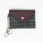 Harris Tweed Key Holder with Leather Flap - GREY & RED CHECK / MAROON - Heritage Of Scotland -