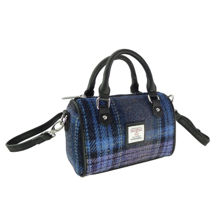 Harris Tweed Kilbride Mini Bowling Bag - Small Shoulder and Handbag - Heritage Of Scotland - Blue & Purple Stewart Tartan (COL143)