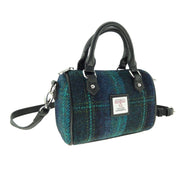 Harris Tweed Kilbride Mini Bowling Bag - Small Shoulder and Handbag - Heritage Of Scotland - Blue with Turquoise Overcheck (COL119)