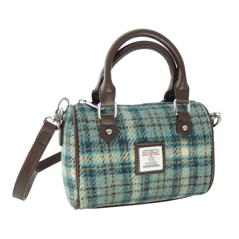 Harris Tweed Kilbride Mini Bowling Bag - Small Shoulder and Handbag - Heritage Of Scotland - Duck Egg and Cream Check (COL121)