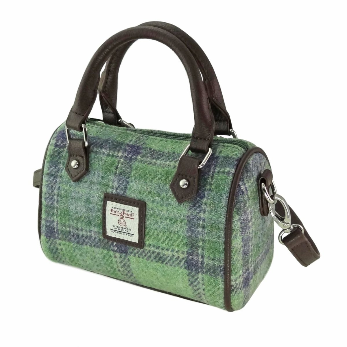 Harris Tweed Kilbride Mini Bowling Bag - Small Shoulder and Handbag - Faded Green Stewart (COL139) - Heritage Of Scotland -