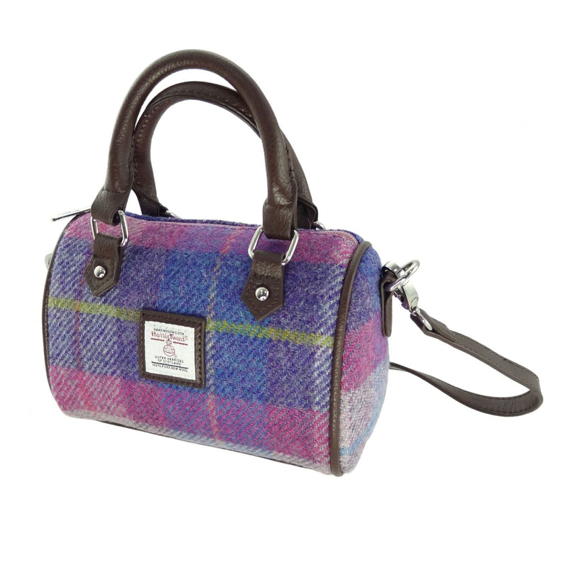 Harris Tweed Kilbride Mini Bowling Bag - Small Shoulder and Handbag - Heritage Of Scotland - Purple/PinkTartan (COL047)