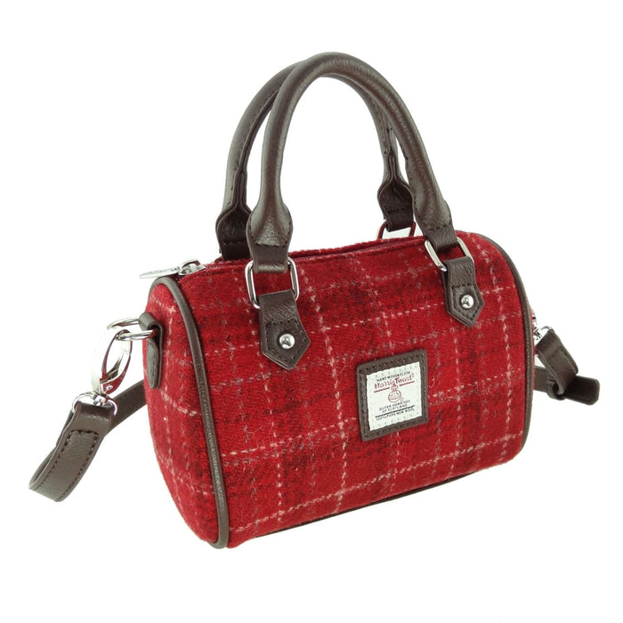 Harris Tweed Kilbride Mini Bowling Bag - Small Shoulder and Handbag - Heritage Of Scotland - Red Check (COL102)