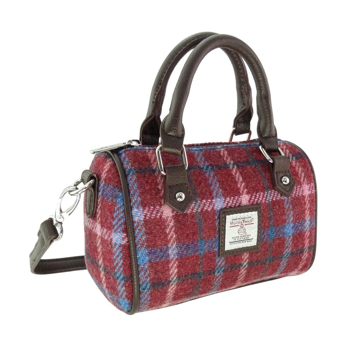 Harris Tweed Kilbride Mini Bowling Bag - Small Shoulder and Handbag - Heritage Of Scotland - Rust Red with Green, White & Blue Overcheck (COL151)