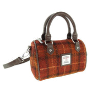 Harris Tweed Kilbride Mini Bowling Bag - Small Shoulder and Handbag - Heritage Of Scotland - Rust with Orange Overcheck (COL117)
