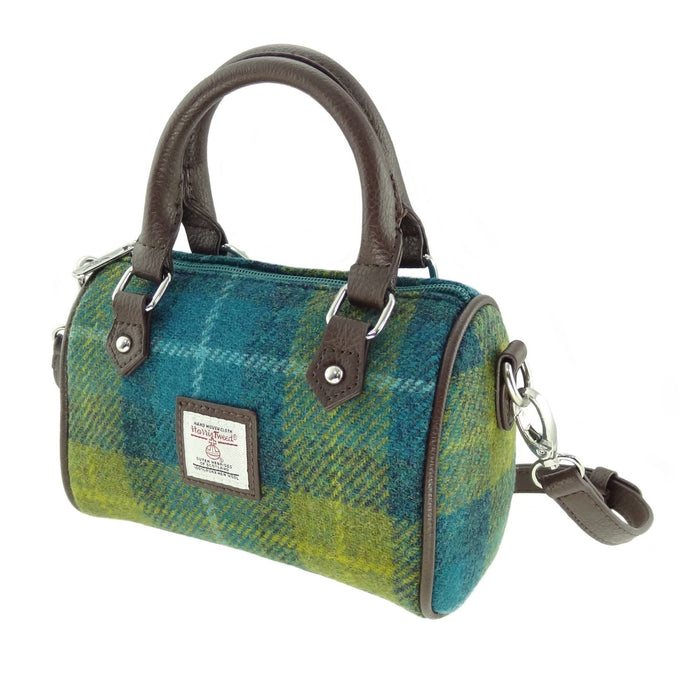 Harris Tweed Kilbride Mini Bowling Bag - Small Shoulder and Handbag - Heritage Of Scotland - Sea Blue / Green Check (COL114)