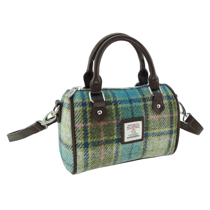Harris Tweed Kilbride Mini Bowling Bag - Small Shoulder and Handbag - Heritage Of Scotland - Turquoise Tartan (COL122)