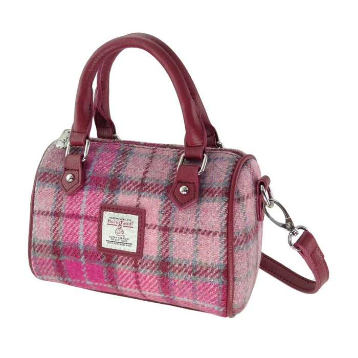 Harris Tweed Kilbride Mini Bowling Bag - Small Shoulder and Handbag - Heritage Of Scotland - Vibrant Pink Buchanan (COL138)