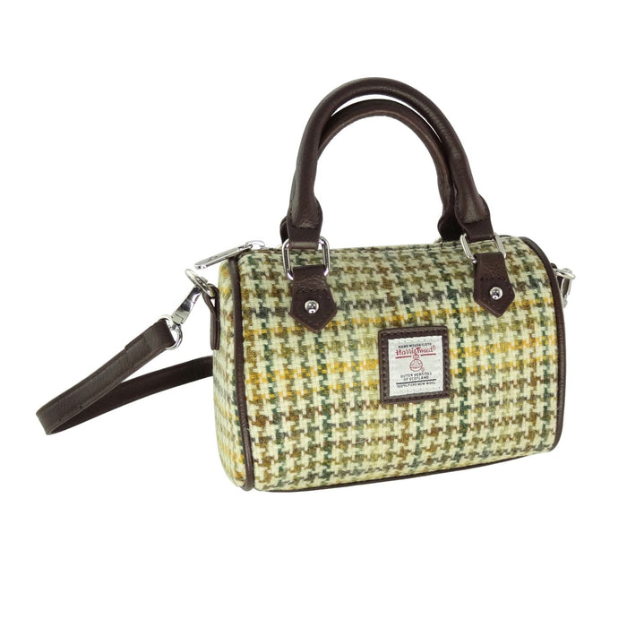 Harris Tweed Kilbride Mini Bowling Bag - Small Shoulder and Handbag - Heritage Of Scotland - Yellow, Green & Brown Dogtooth (COL149)