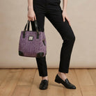 Harris Tweed Ladies Leather Handbag – Plum Herringbone & Black - Heritage Of Scotland - Plum Herringbone / Black