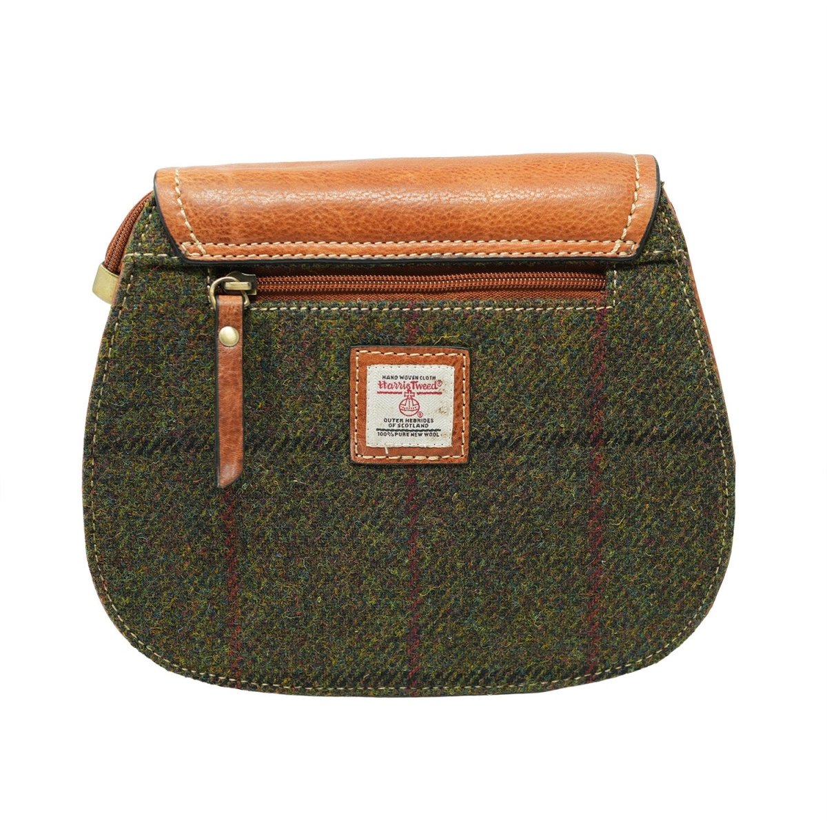 Harris Tweed Ladies Leather Shoulder Bag – Dark Green Check & Tan - Heritage Of Scotland - Dark Green Check / Tan