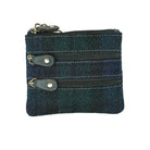 Harris Tweed Leather Coin Purse – Authentic Scottish Zip Wallet - Heritage Of Scotland - BLACK WATCH / GREEN