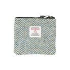 Harris Tweed Leather Coin Purse – Authentic Scottish Zip Wallet - Heritage Of Scotland - GREEN & BROWN HERRINGBONE / BLACK