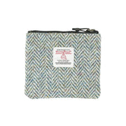 Harris Tweed Leather Coin Purse – Authentic Scottish Zip Wallet - Heritage Of Scotland - GREEN & BROWN HERRINGBONE / BLACK