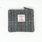 Harris Tweed Leather Coin Purse – Authentic Scottish Zip Wallet - Heritage Of Scotland - GREY & RED CHECK / MAROON
