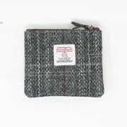 Harris Tweed Leather Coin Purse – Authentic Scottish Zip Wallet - Heritage Of Scotland - GREY & RED CHECK / MAROON