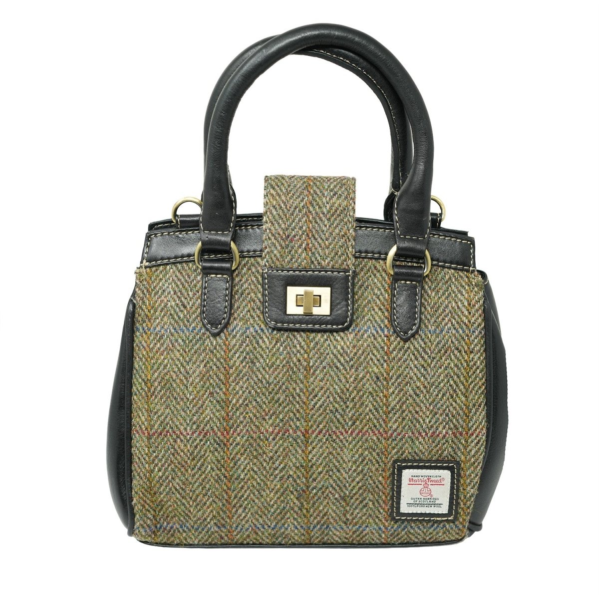 Harris Tweed Leather Handbag with Flap Closure – Light Brown Check & Black - Heritage Of Scotland - Lt Brown Check / Black