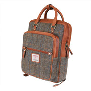 Harris Tweed & Leather Large Backpack - BLUE & BROWN CHECK HB / TAN - Heritage Of Scotland -