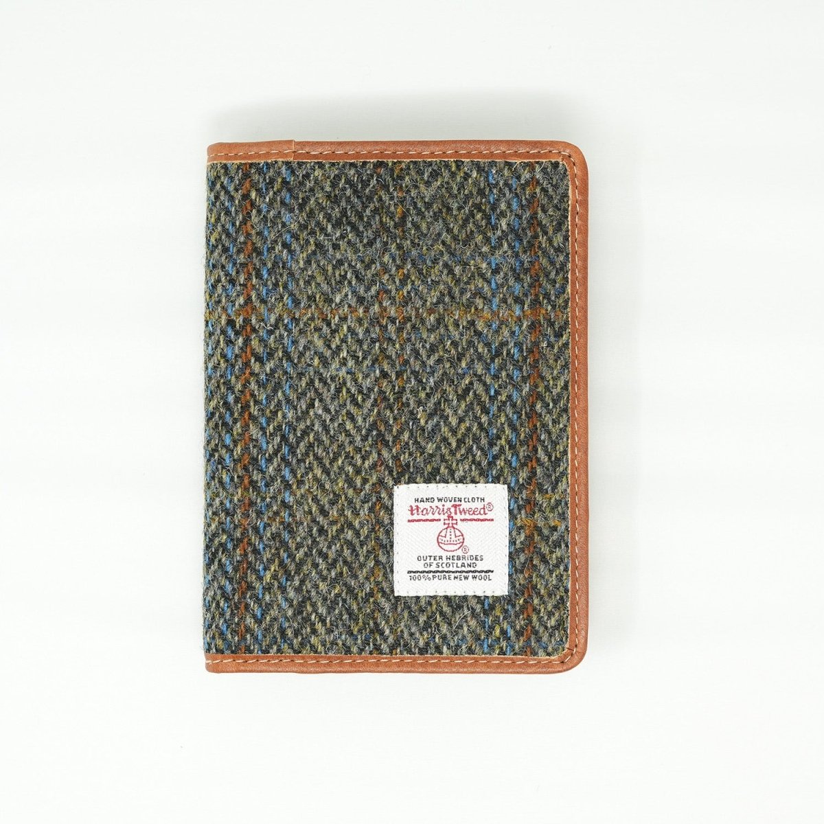 Harris Tweed Leather Passport Cover - Heritage Of Scotland - BLUE & BROWN CHECK HB / TAN