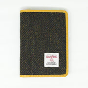 Harris Tweed Leather Passport Cover - Heritage Of Scotland - DARK BROWN BARLEYCORN / YELLOW
