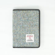 Harris Tweed Leather Passport Cover - Heritage Of Scotland - GREEN & BROWN HERRINGBONE / BLACK