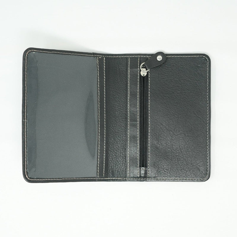 Harris Tweed Leather Passport Cover - Heritage Of Scotland - GREEN & BROWN HERRINGBONE / BLACK