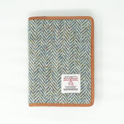 Harris Tweed Leather Passport Cover - Heritage Of Scotland - GREEN & BROWN HERRINGBONE / TAN