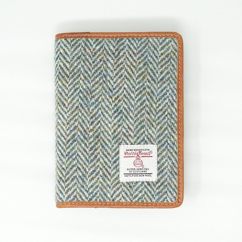 Harris Tweed Leather Passport Cover - Heritage Of Scotland - GREEN & BROWN HERRINGBONE / TAN