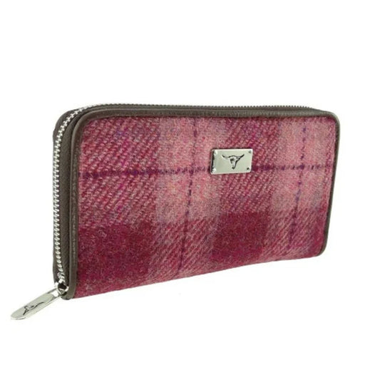 Harris Tweed Long Zip Purse - Staffa Salmon Pink Check - Heritage Of Scotland - SALMON PINK CHECK