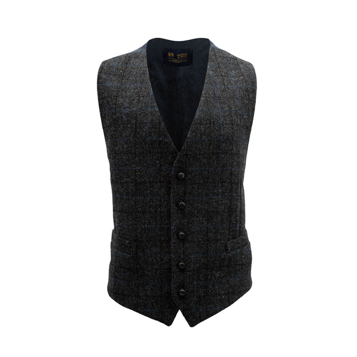 Harris Tweed Men's Wool Waistcoat - Lewis 1715 - A2 Grey Blue Check - Heritage Of Scotland - 1715 - A2 GREY BLUE CHECK