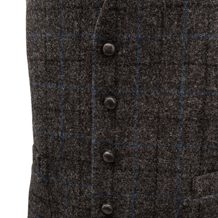 Harris Tweed Men's Wool Waistcoat - Lewis 1715 - A2 Grey Blue Check - Heritage Of Scotland - 1715 - A2 GREY BLUE CHECK