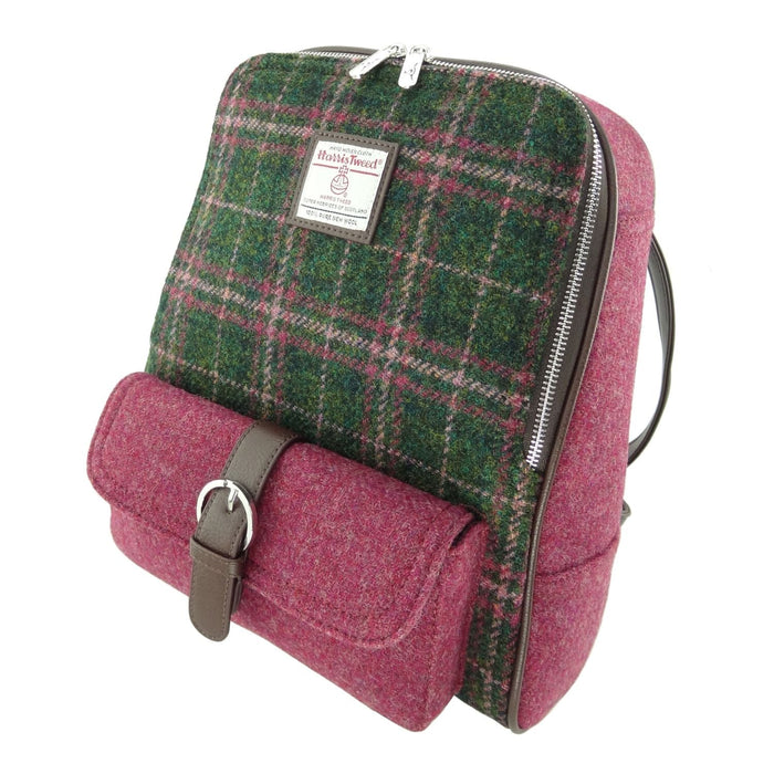 Harris Tweed Naver Backpack – Tartan Travel and Daypack Bag - Heritage Of Scotland - Dark Green and Plum Check (COL107)