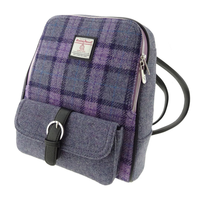Harris Tweed Naver Backpack – Tartan Travel and Daypack Bag - Heritage Of Scotland - Purple Check (COL089)