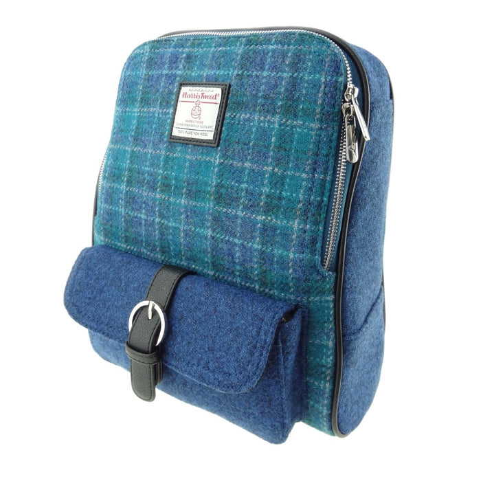 Harris Tweed Naver Backpack – Tartan Travel and Daypack Bag - Heritage Of Scotland - Sea Blue Check (COL092)