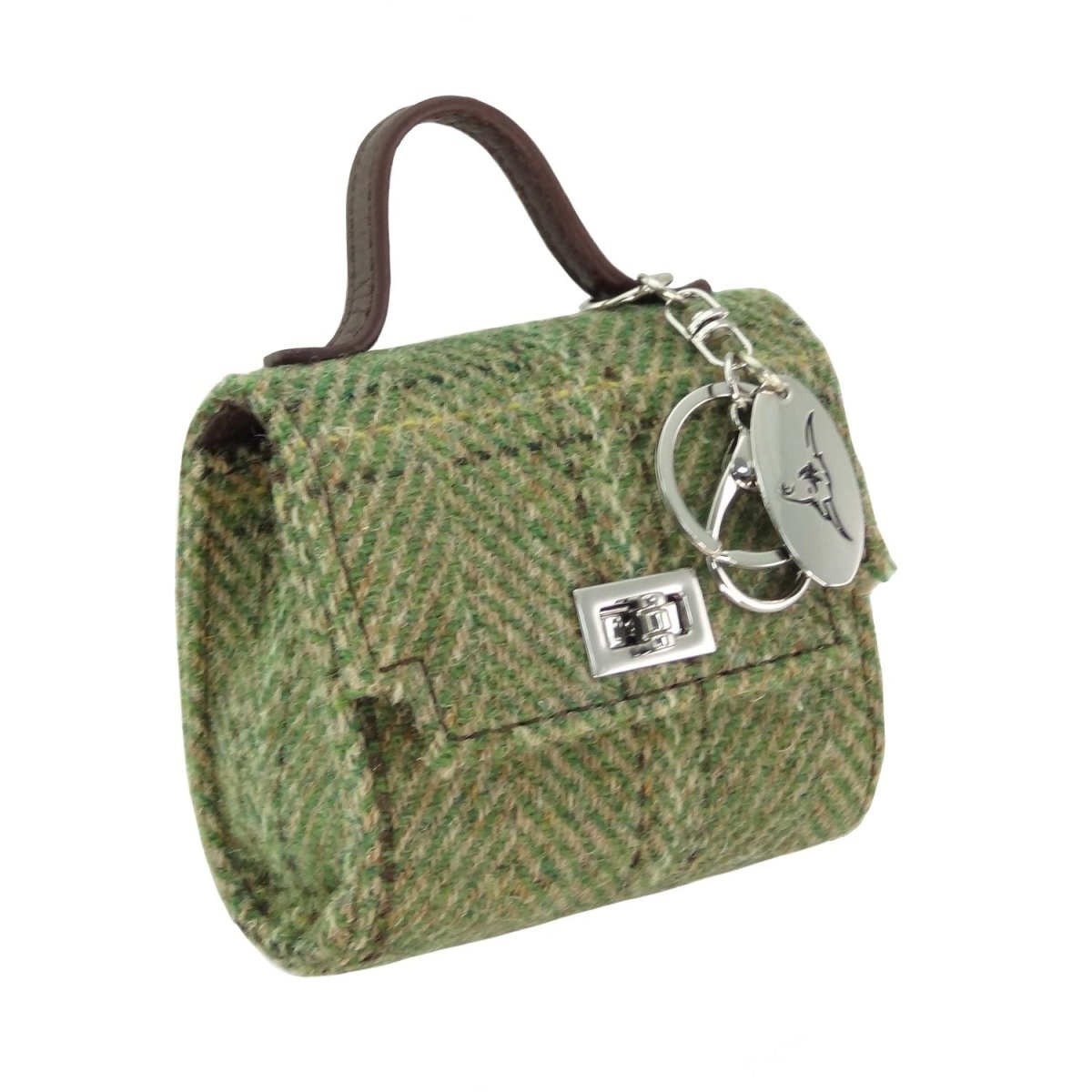 Harris Tweed Nochty Really Wee Bag - Mini Tartan Handbag - Green Herringbone with Overcheck (COL153) - Heritage Of Scotland -