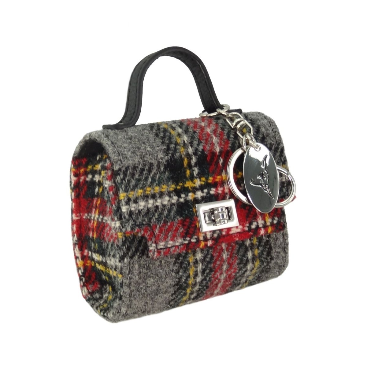 Harris Tweed Nochty Really Wee Bag - Mini Tartan Handbag - Grey & Red Tartan (COL096) - Heritage Of Scotland -