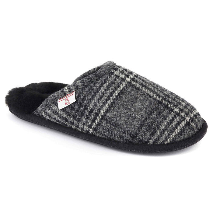 Harris Tweed Slippers Grey/Black Tartan - Heritage Of Scotland - GREY/BLACK TARTAN