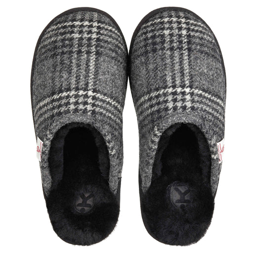 Harris Tweed Slippers Grey/Black Tartan - Heritage Of Scotland - GREY/BLACK TARTAN