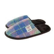 Harris Tweed Slippers with Faux Fur Lining | Warm & Comfortable - Heritage Of Scotland - Faded Pink and Blue Tartan