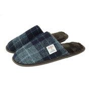 Harris Tweed Slippers with Faux Fur Lining | Warm & Comfortable - Heritage Of Scotland - Grey & Black Tartan