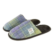 Harris Tweed Slippers with Faux Fur Lining | Warm & Comfortable - Heritage Of Scotland - Muted Lilac / Lime Green Tartan