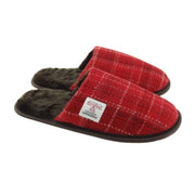 Harris Tweed Slippers with Faux Fur Lining | Warm & Comfortable - Heritage Of Scotland - Red Check