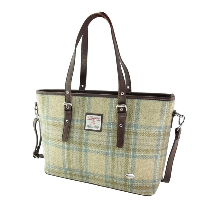 Harris Tweed Spey Tote Bag - Large Adjustable Shoulder Tote - Heritage Of Scotland - Beige Stewart (COL132)