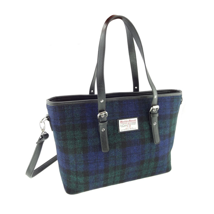 Harris Tweed Spey Tote Bag - Large Adjustable Shoulder Tote - Heritage Of Scotland - Black Watch (COL060)