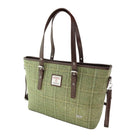 Harris Tweed Spey Tote Bag - Large Adjustable Shoulder Tote - Green Herringbone with Overcheck (COL153) - Heritage Of Scotland -