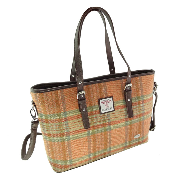 Harris Tweed Spey Tote Bag - Large Adjustable Shoulder Tote - Heritage Of Scotland - Pale Orange Stewart Tartan (COL148)